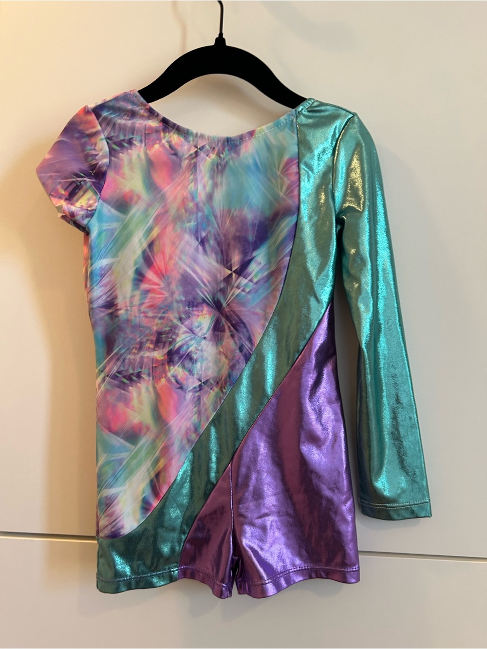 iEFiEL Shimmer Tie-Dye Metallic Girls' Gymnastics Dance Leotard - Teal & Purple